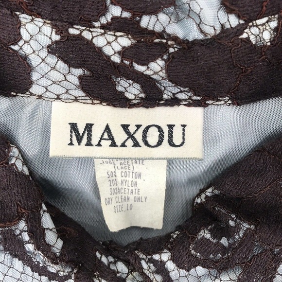 VINTAGE MAXOU WOMNEN'S SIZE 10 BROWN LONG SLEEVE BUTTON FRONT FLORAL LACE DRESS - Picture 8 of 8